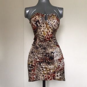 Casual business casual formal Ruched Animal print rhinestone tube top dress